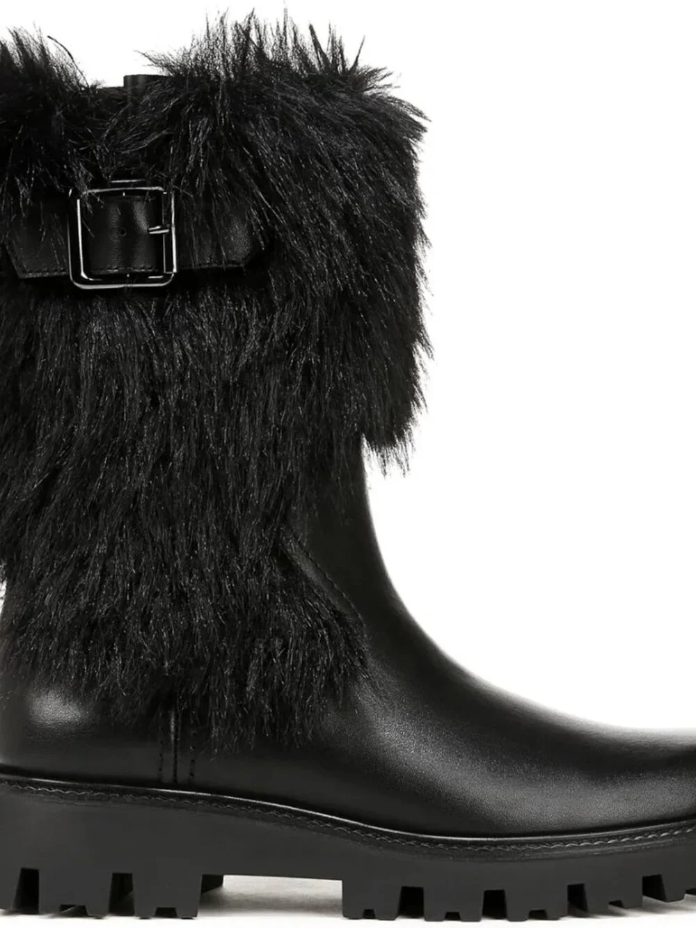 Franco Sarto Brina Black Leather Faux Fur Lug Sole Boots. 6.5M